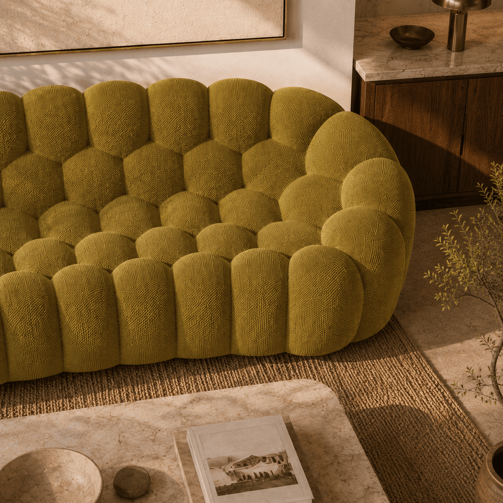 Montara Living 3-Seater Olive Green Contemporary Bubble Sofa with Rounded Shape