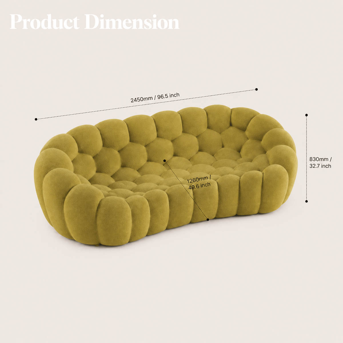 Montara Living 3-Seater Olive Green Contemporary Bubble Sofa with Rounded Shape