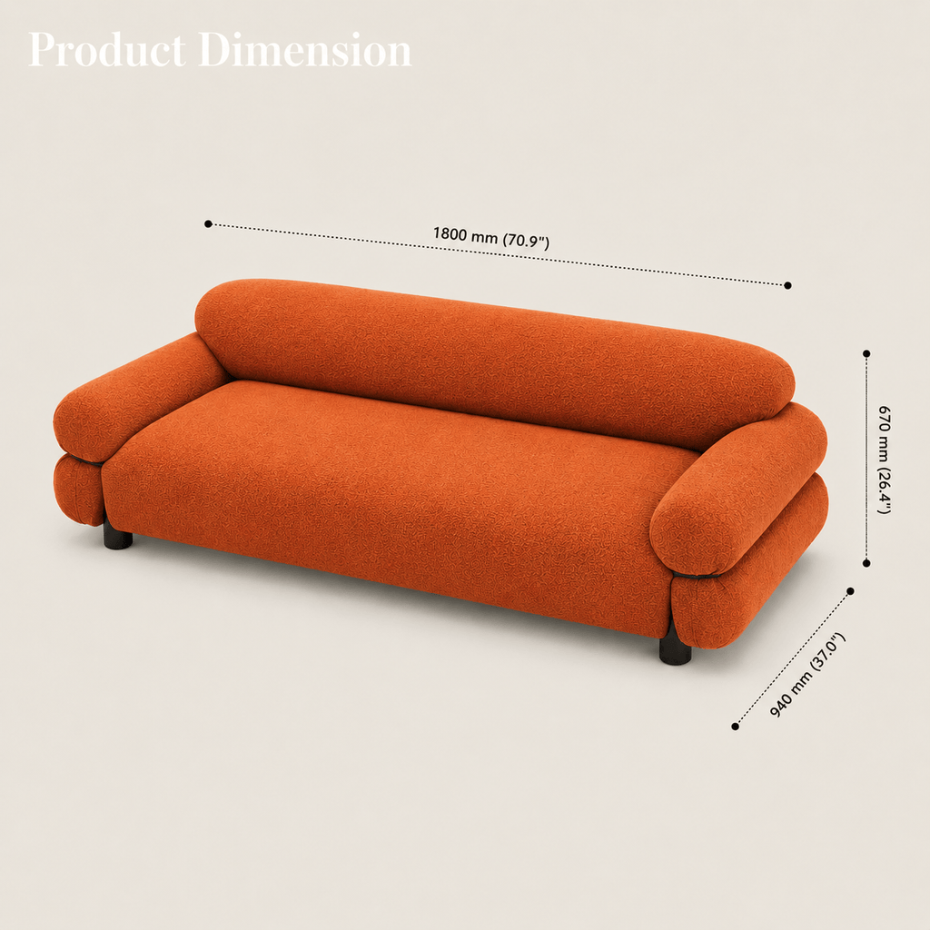 Montara Living 3-Seater Orange Contemporary Rounded Arm Sofa