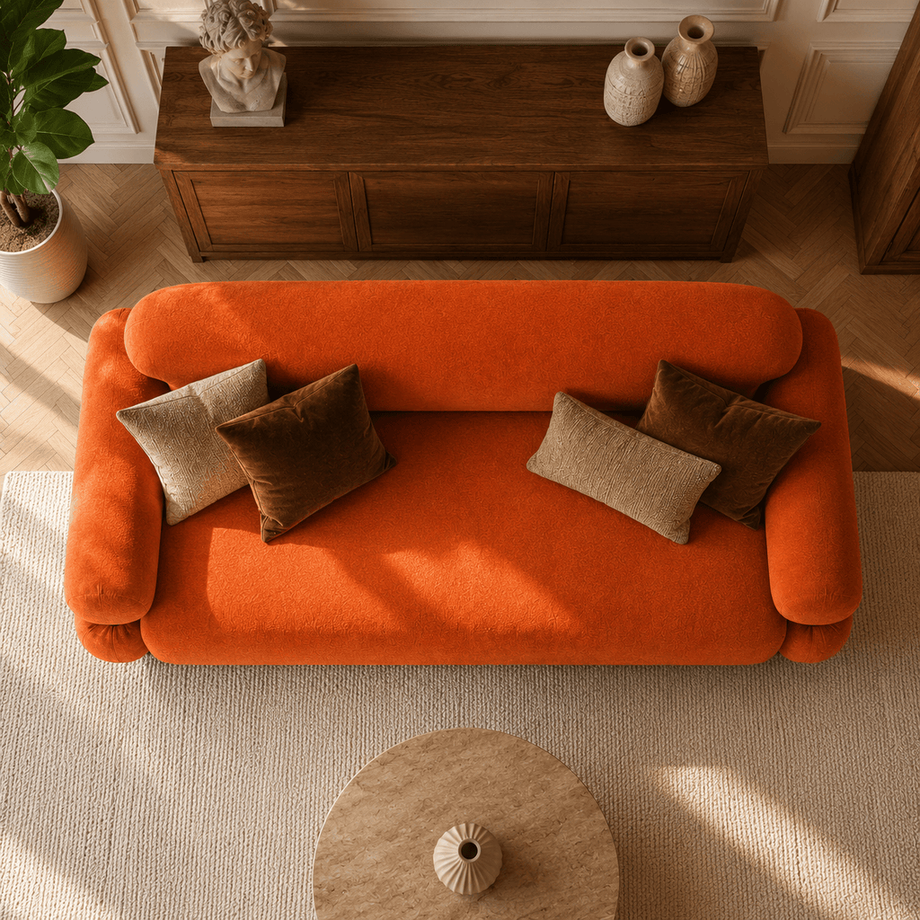 Montara Living 3-Seater Orange Contemporary Rounded Arm Sofa
