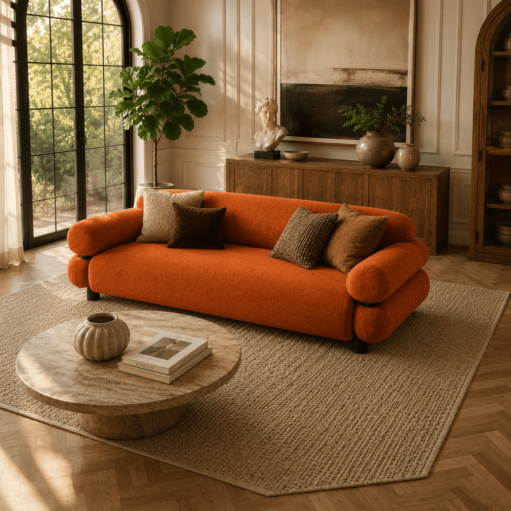 Montara Living 3-Seater Orange Contemporary Rounded Arm Sofa