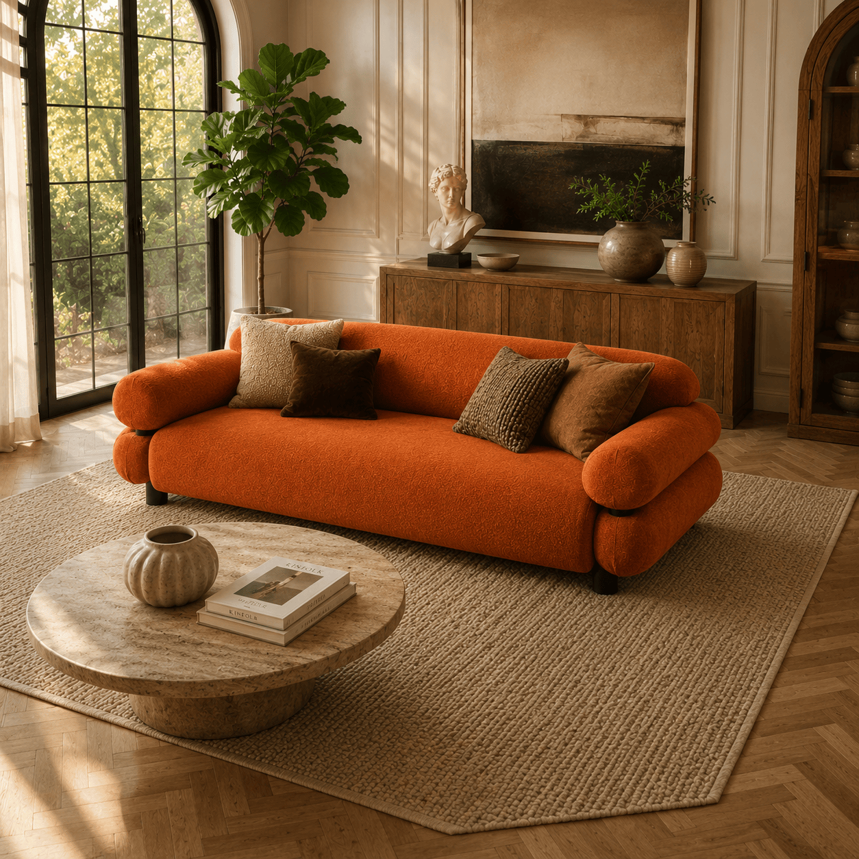Montara Living 3-Seater Orange Contemporary Rounded Arm Sofa Image