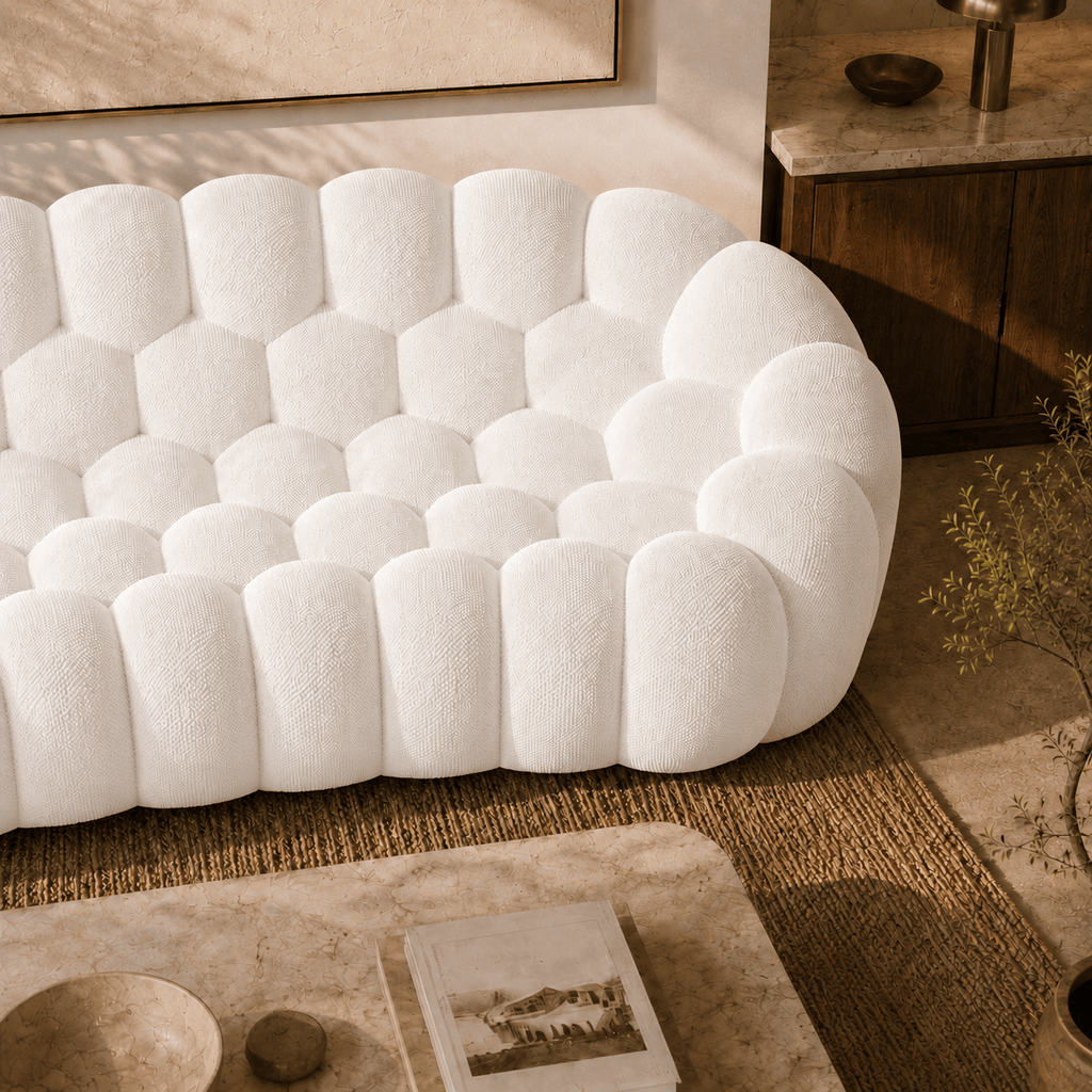 Montara Living 3-Seater White Contemporary Bubble Sofa with Rounded Shape