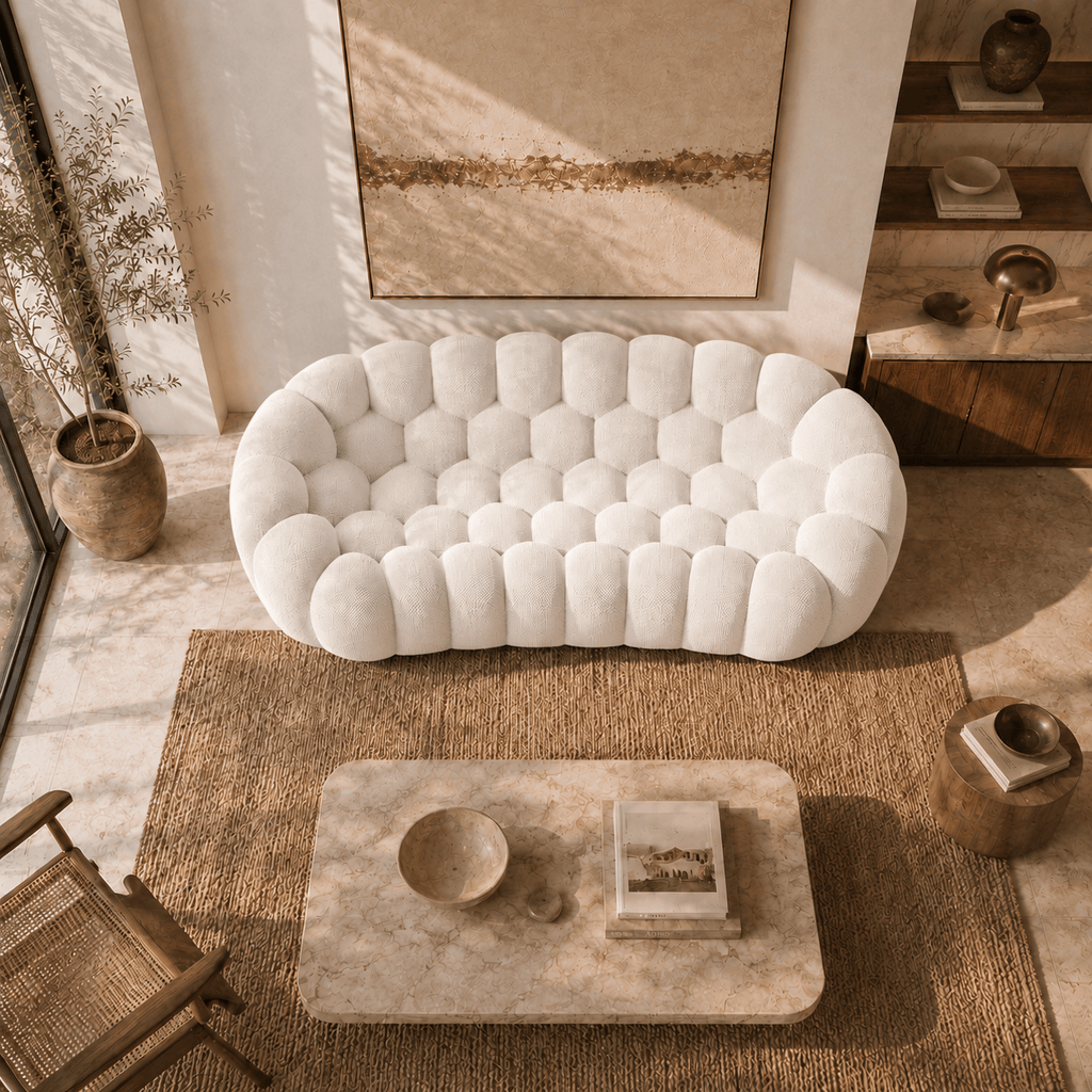 Montara Living 3-Seater White Contemporary Bubble Sofa with Rounded Shape