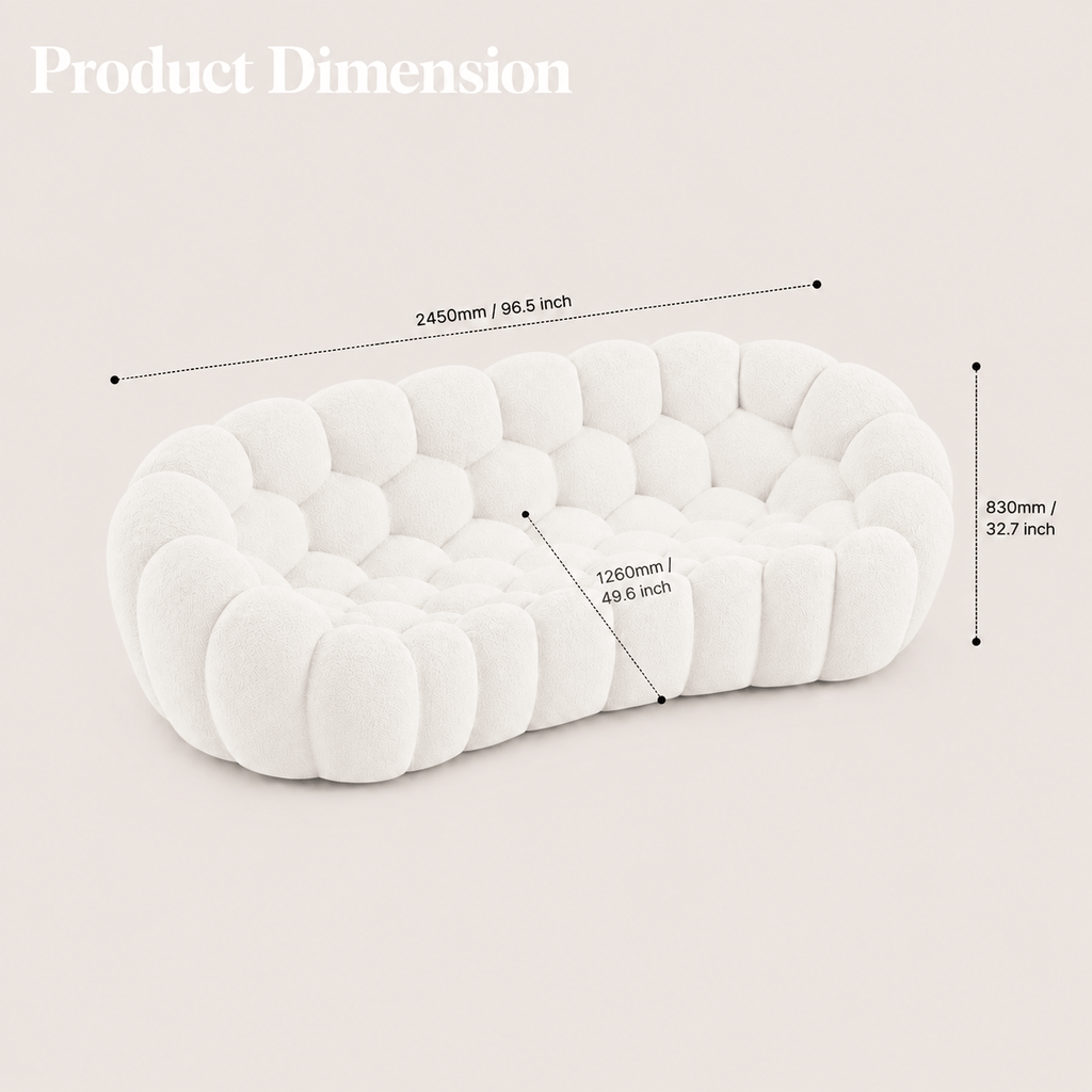 Montara Living 3-Seater White Contemporary Bubble Sofa with Rounded Shape