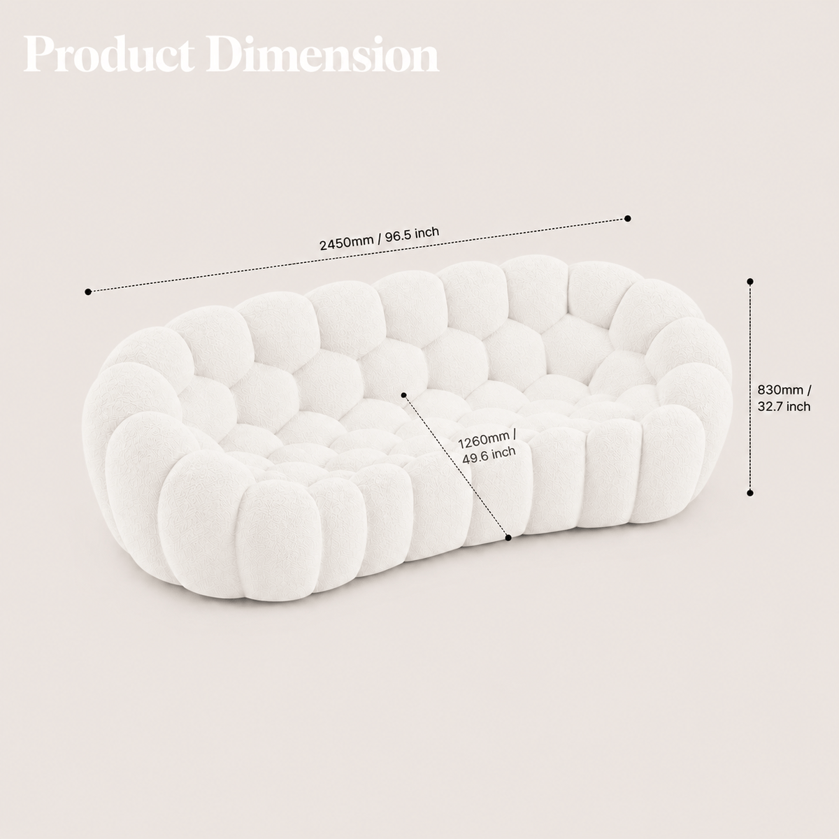 Montara Living 3-Seater White Contemporary Bubble Sofa with Rounded Shape
