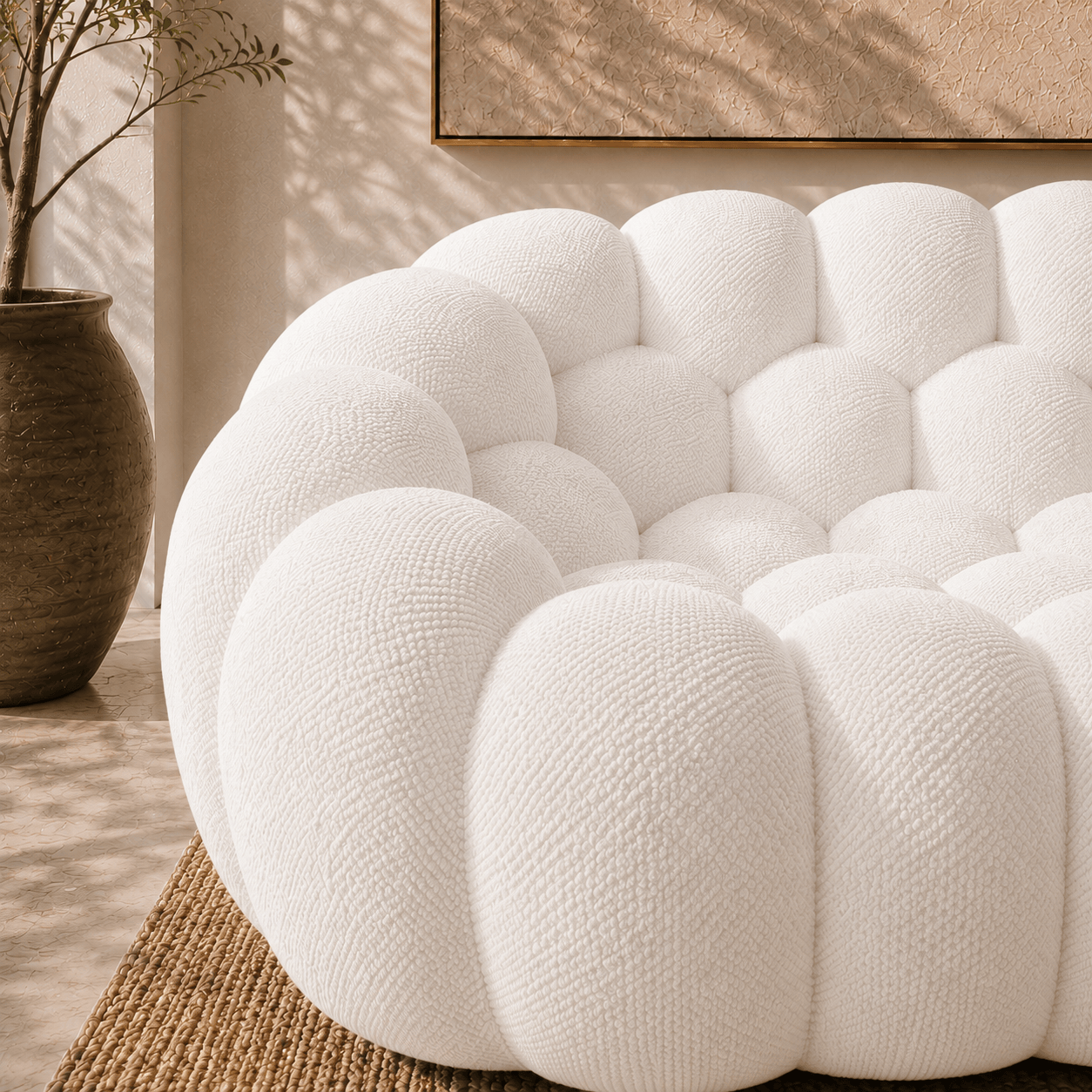Montara Living 3-Seater White Contemporary Bubble Sofa with Rounded Shape Image