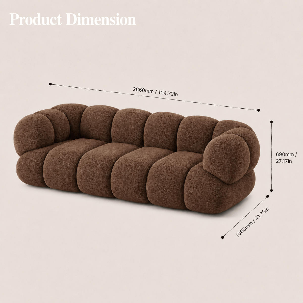 Montara Living 4-Seater Brown Contemporary Sofa with Rounded Segments
