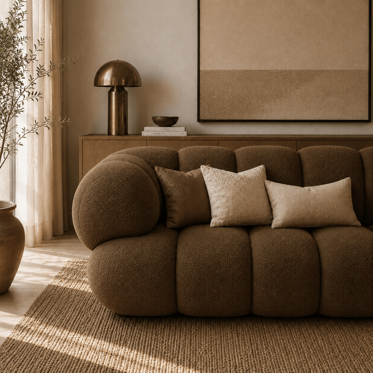 Montara Living 4-Seater Brown Contemporary Sofa with Rounded Segments Image