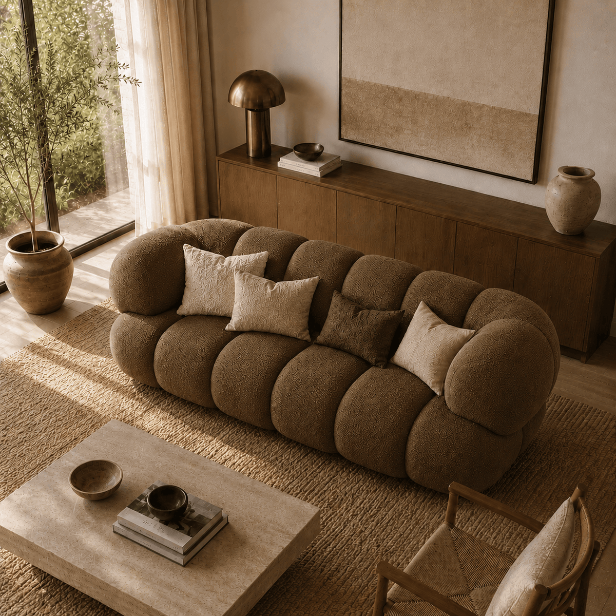 Montara Living 4-Seater Brown Contemporary Sofa with Rounded Segments