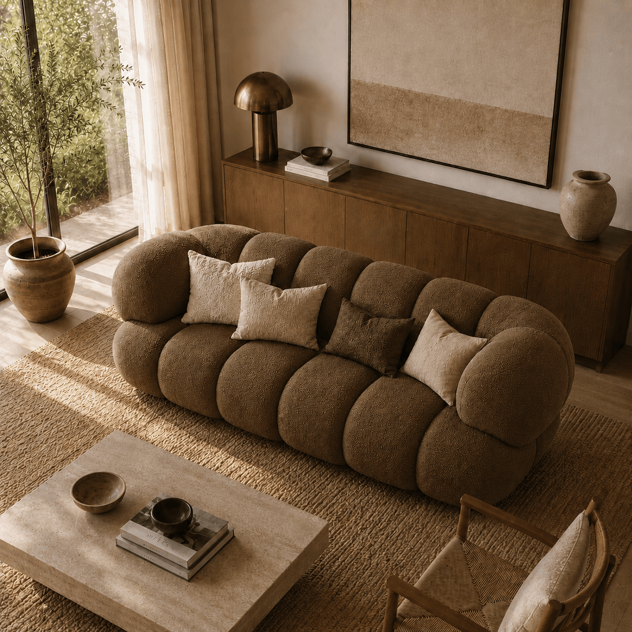 Montara Living 4-Seater Brown Contemporary Sofa with Rounded Segments Image