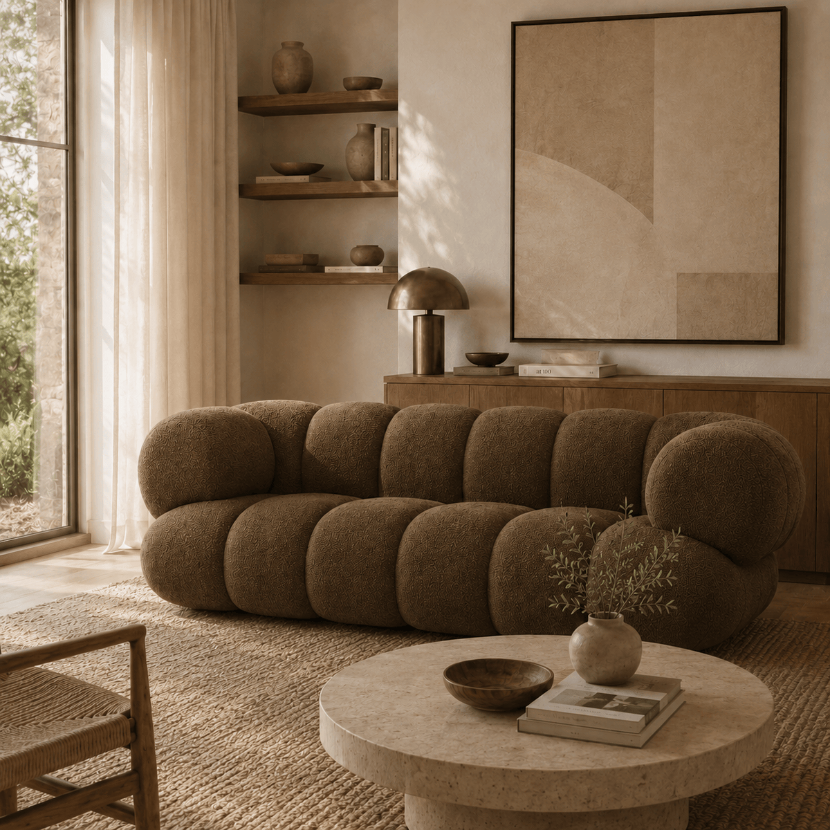 Montara Living 4-Seater Brown Contemporary Sofa with Rounded Segments