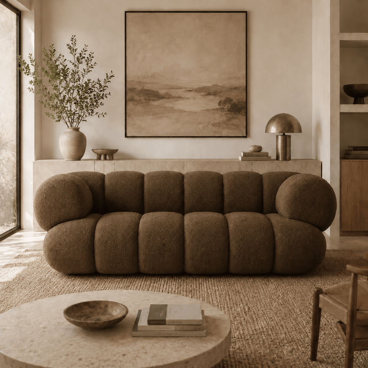 Montara Living 4-Seater Brown Contemporary Sofa with Rounded Segments