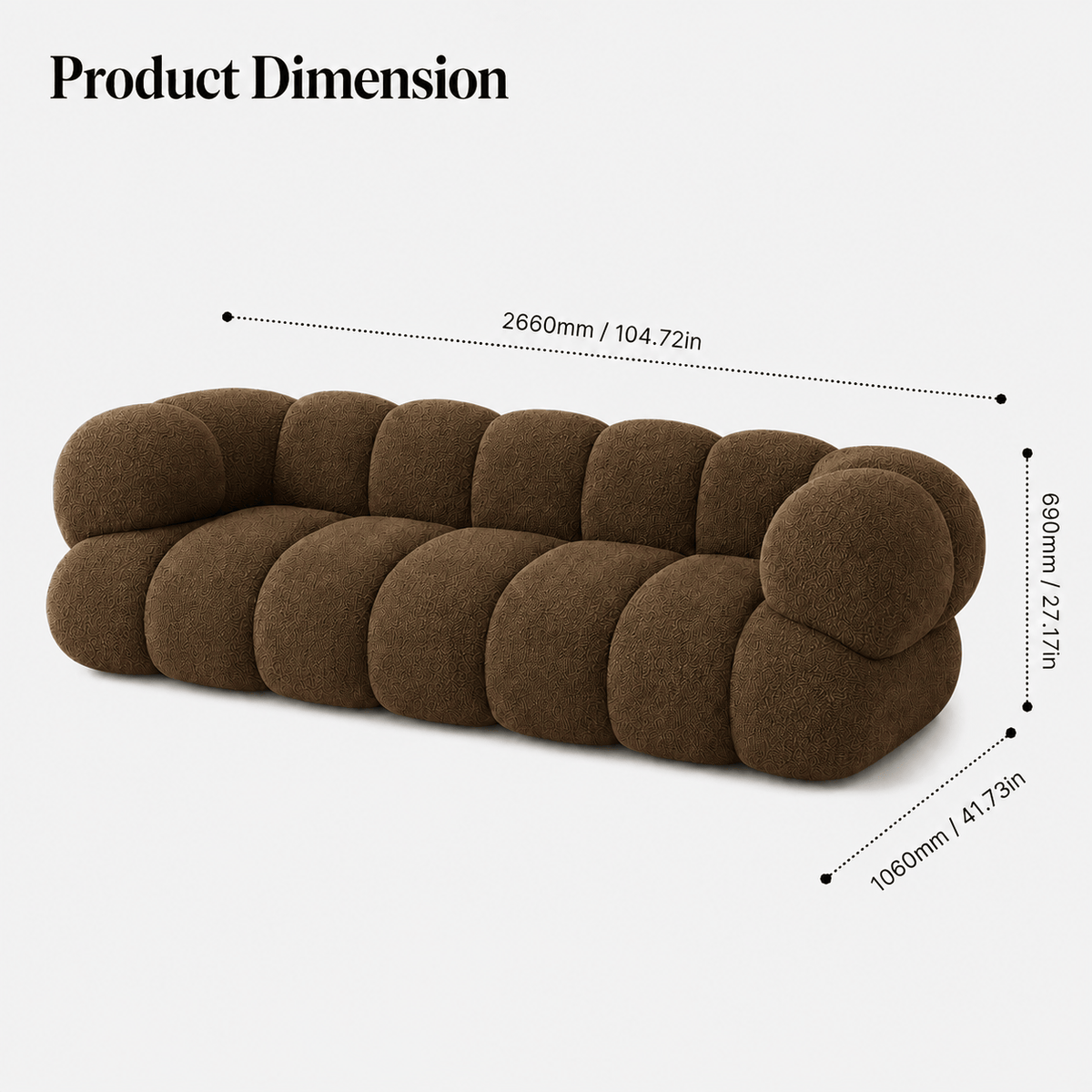 Montara Living 4-Seater Brown Contemporary Sofa with Rounded Segments