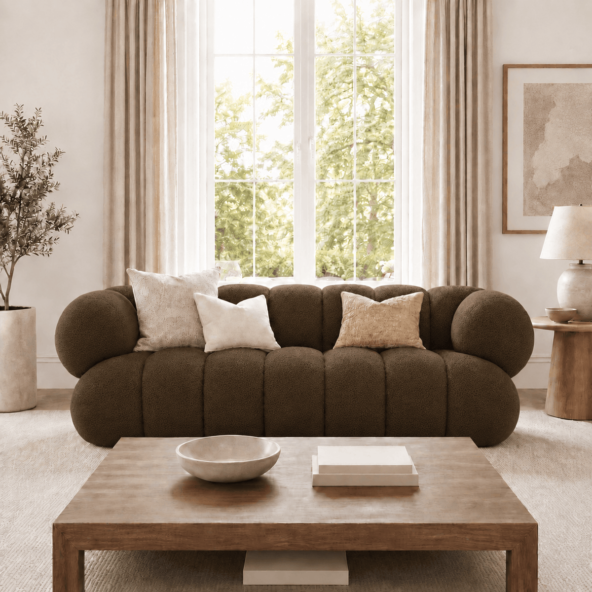 Montara Living 4-Seater Brown Contemporary Sofa with Rounded Segments