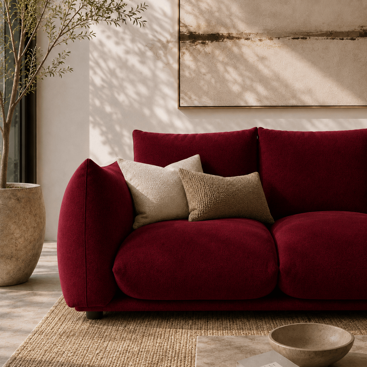 Montara Living 4-Seater Burgundy Contemporary Sofa with Curved Arms Image
