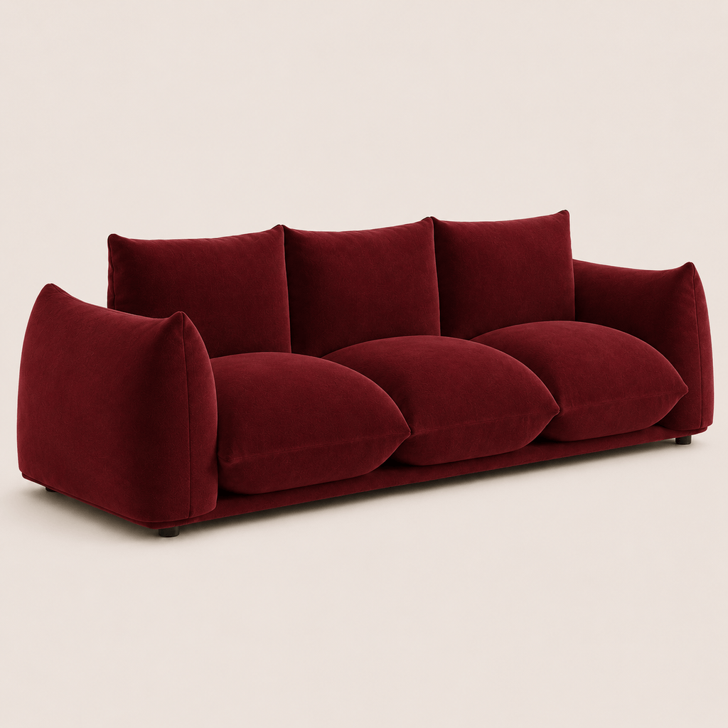 Montara Living 4-Seater Burgundy Contemporary Sofa with Curved Arms