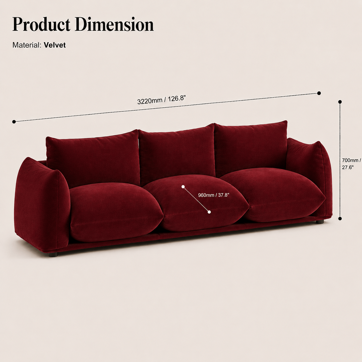 Montara Living 4-Seater Burgundy Contemporary Sofa with Curved Arms