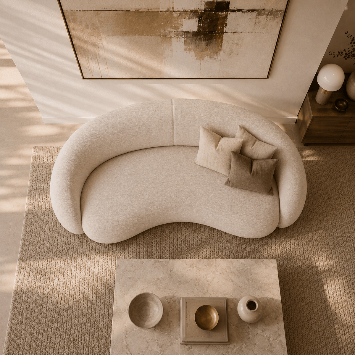 Montara Living 4-Seater Cream Contemporary Curved Sofa with Rounded Back