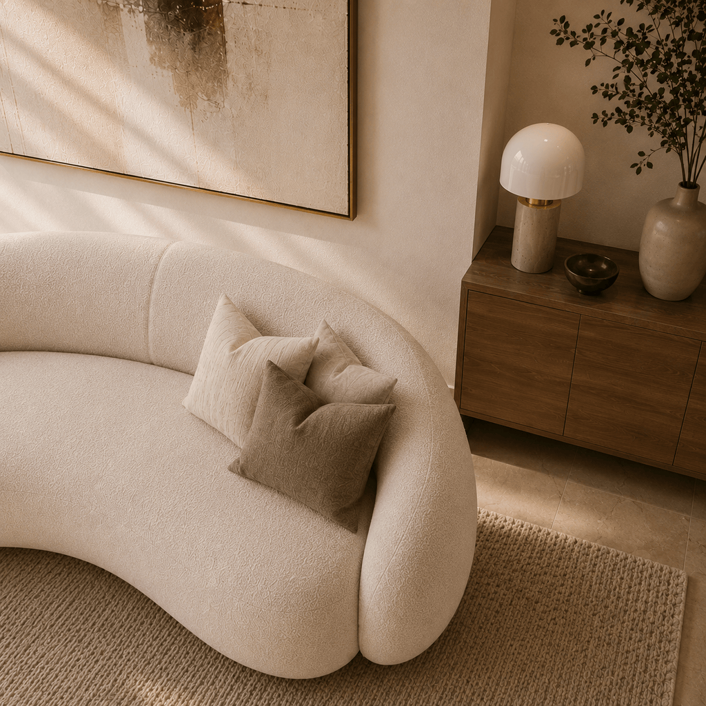 Montara Living 4-Seater Cream Contemporary Curved Sofa with Rounded Back