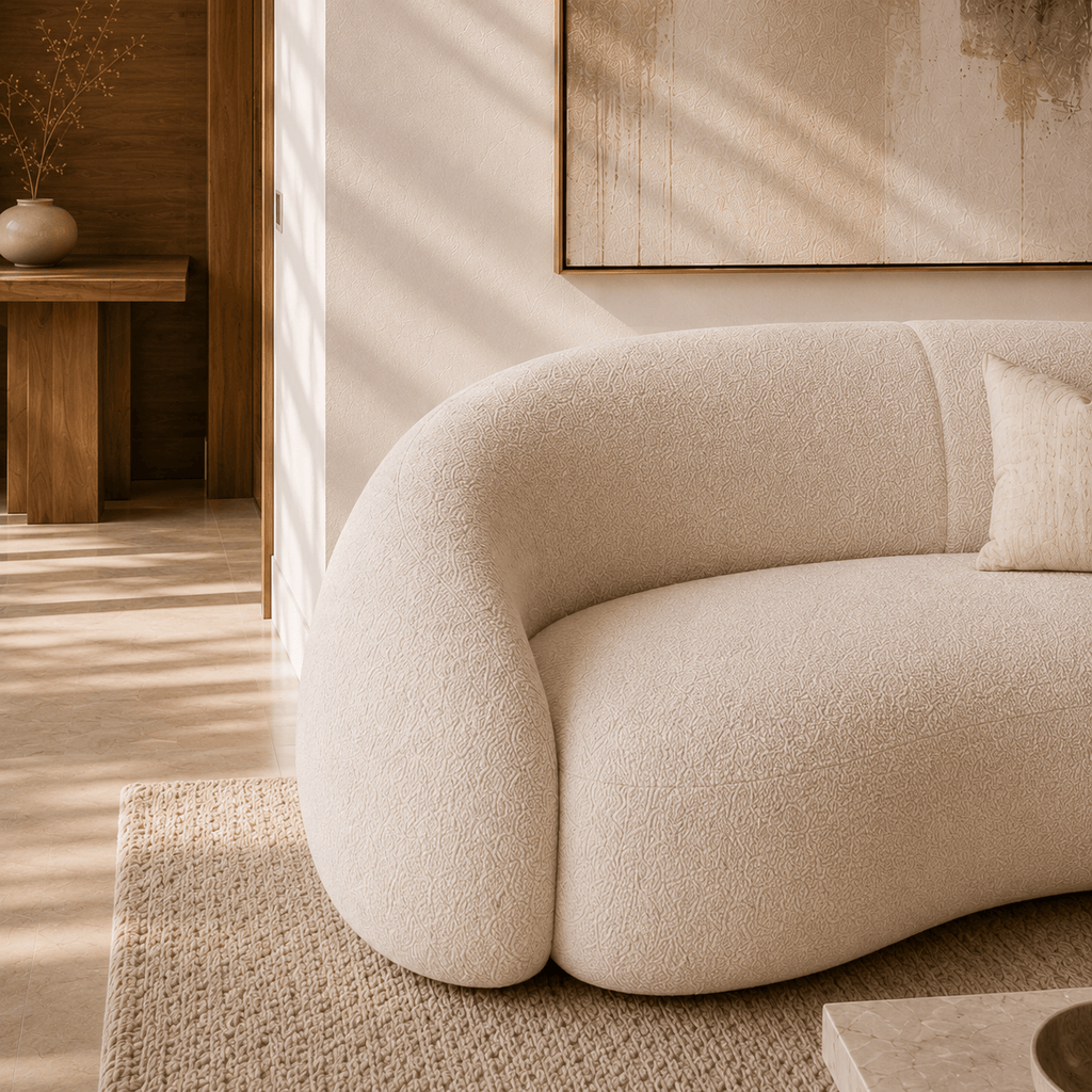 Montara Living 4-Seater Cream Contemporary Curved Sofa with Rounded Back