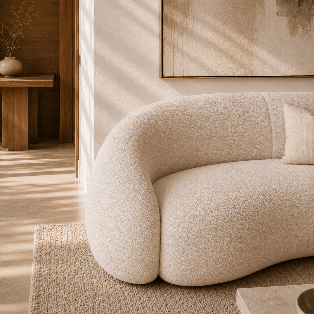 Montara Living 4-Seater Cream Contemporary Curved Sofa with Rounded Back Image