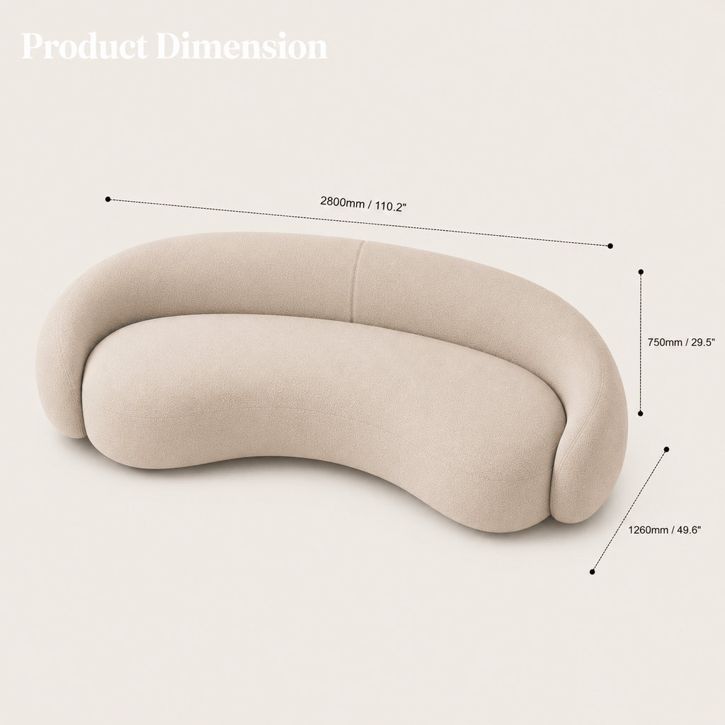 Montara Living 4-Seater Cream Contemporary Curved Sofa with Rounded Back