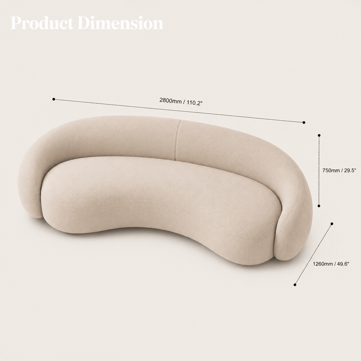 Montara Living 4-Seater Cream Contemporary Curved Sofa with Rounded Back