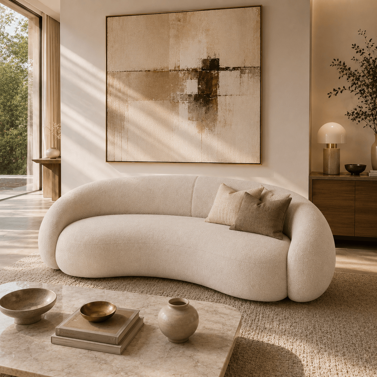 Montara Living 4-Seater Cream Contemporary Curved Sofa with Rounded Back Image