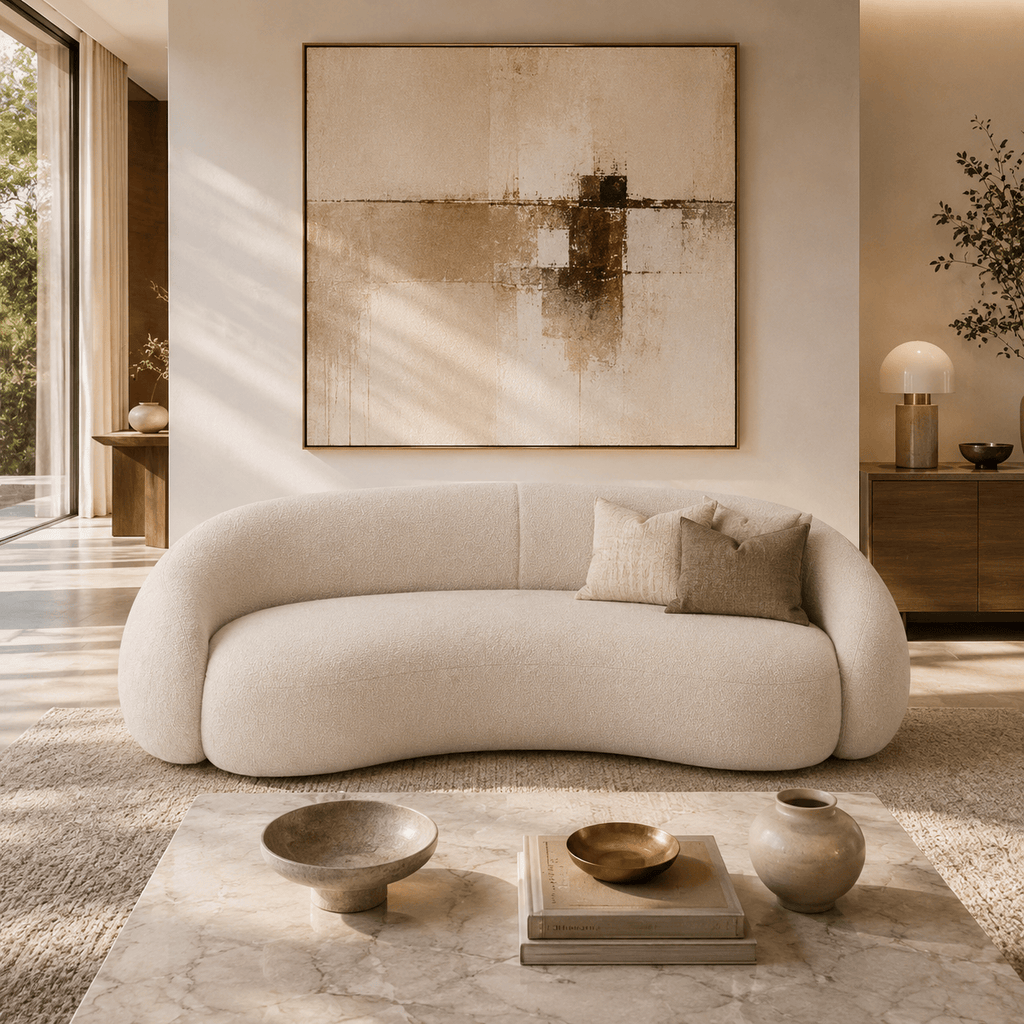 Montara Living 4-Seater Cream Contemporary Curved Sofa with Rounded Back