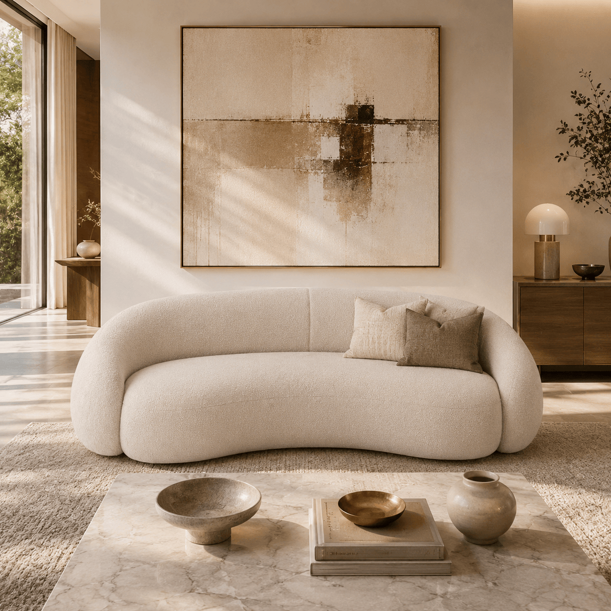 Montara Living 4-Seater Cream Contemporary Curved Sofa with Rounded Back