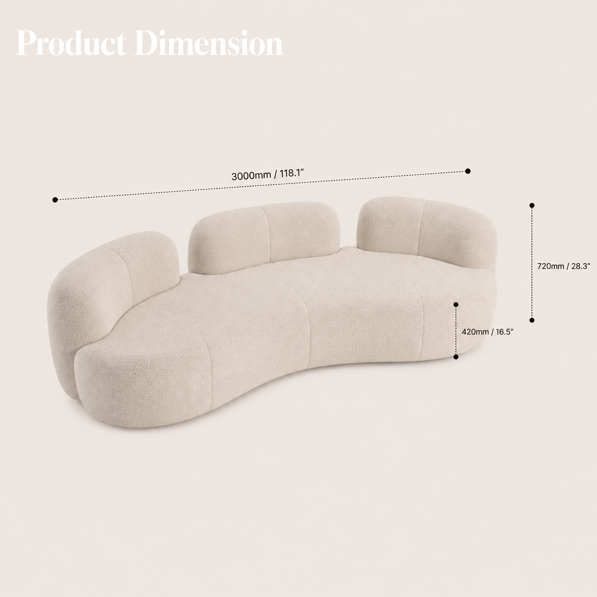 Montara Living 4-Seater Cream Contemporary Curved Sofa with Rounded Silhouette