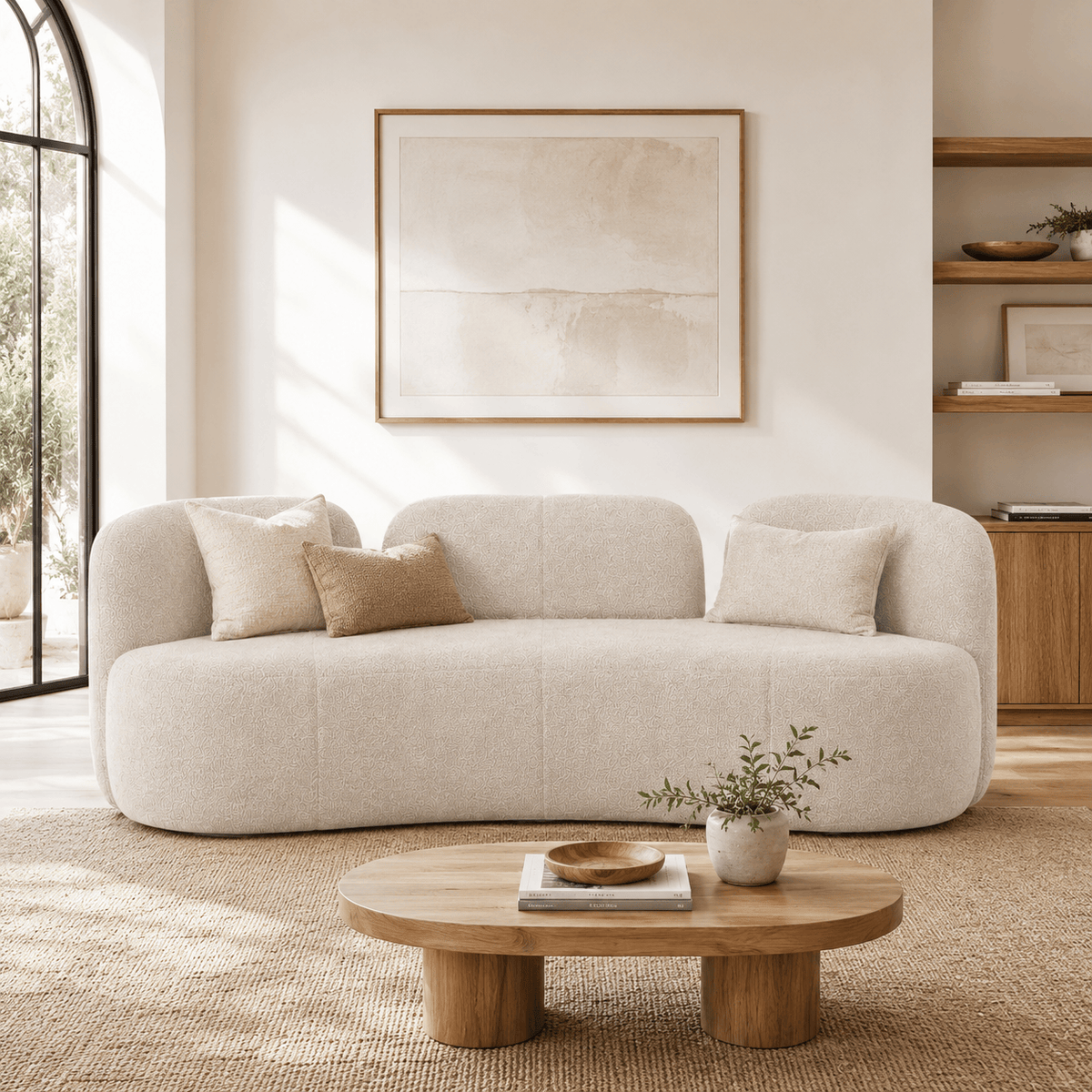 Montara Living 4-Seater Cream Contemporary Curved Sofa with Rounded Silhouette