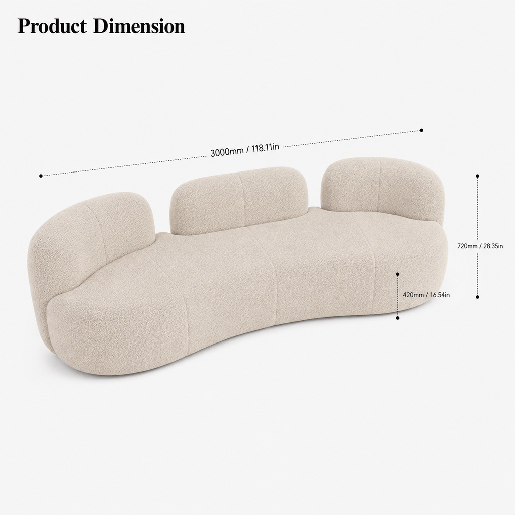 Montara Living 4-Seater Cream Contemporary Curved Sofa with Rounded Silhouette