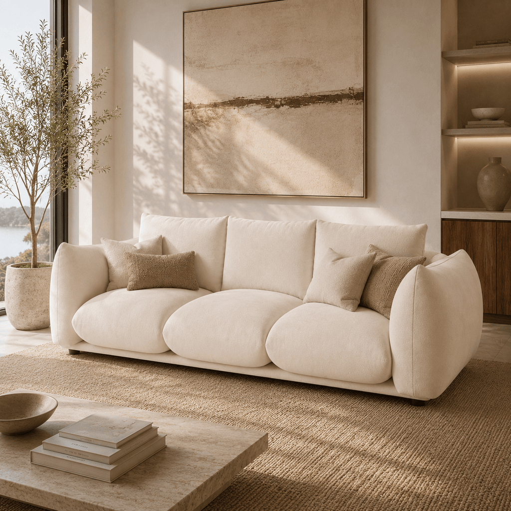 Montara Living 4-Seater Cream Contemporary Sofa with Curved Arms