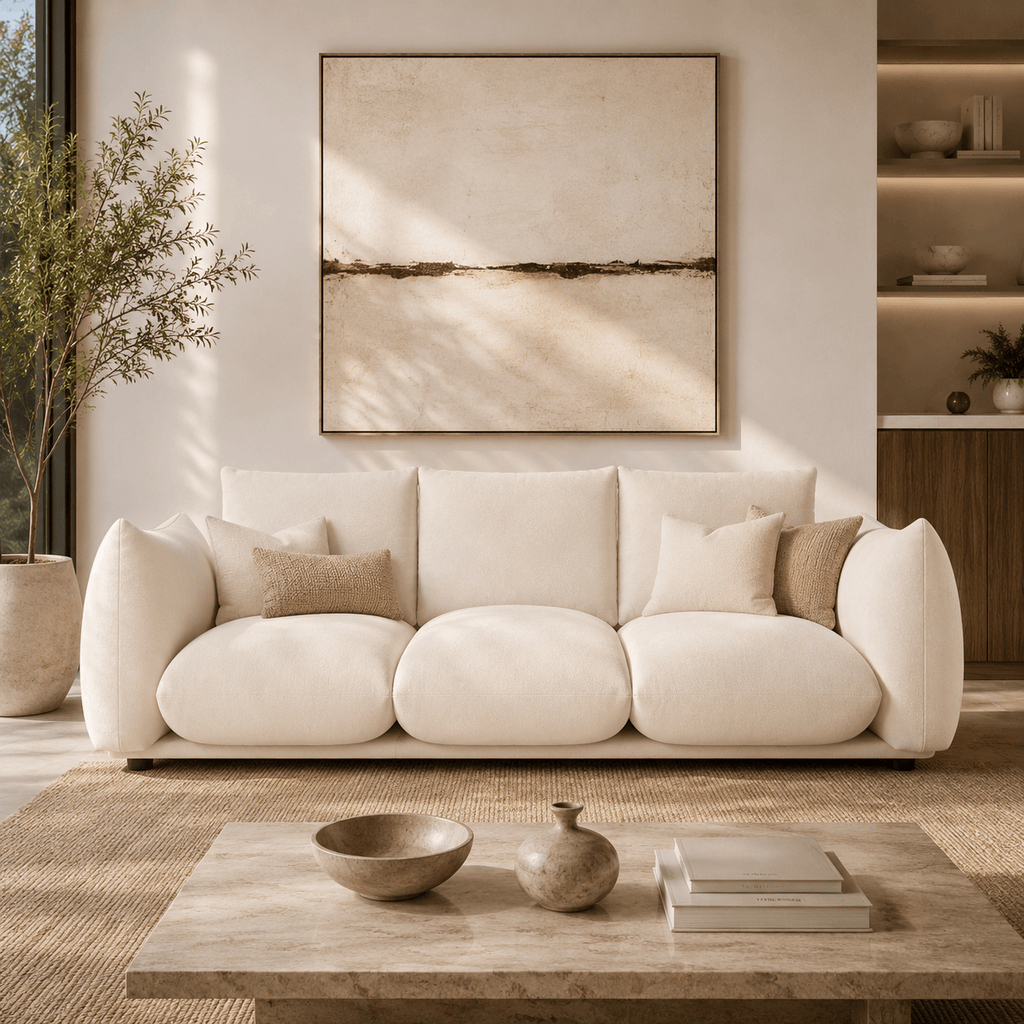 Montara Living 4-Seater Cream Contemporary Sofa with Curved Arms