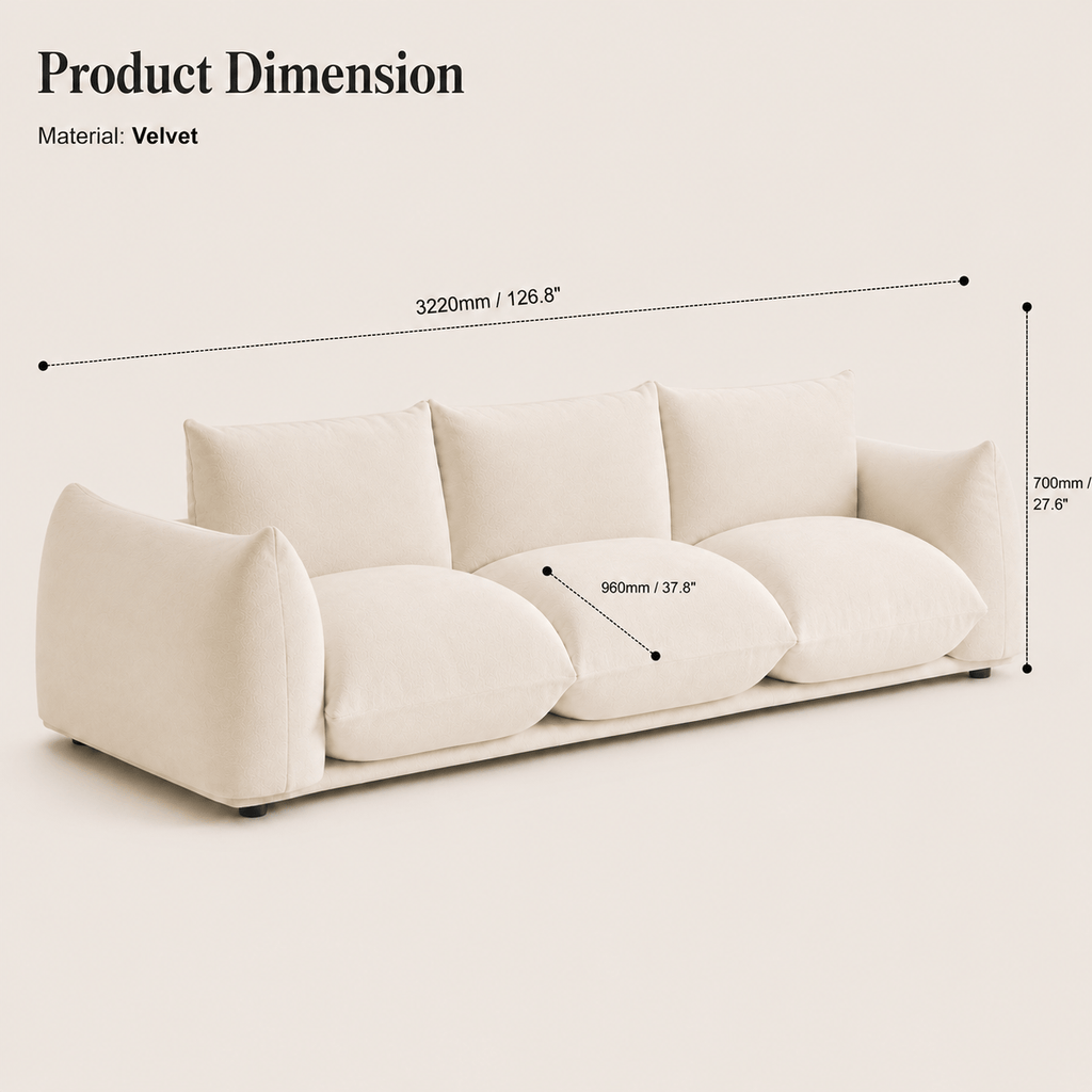 Montara Living 4-Seater Cream Contemporary Sofa with Curved Arms