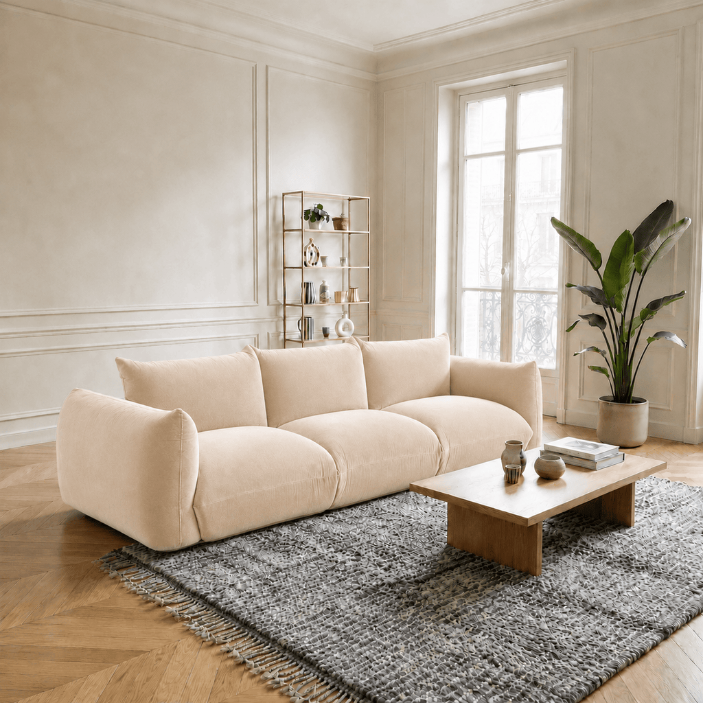 Montara Living 4-Seater Cream Contemporary Sofa with Curved Arms