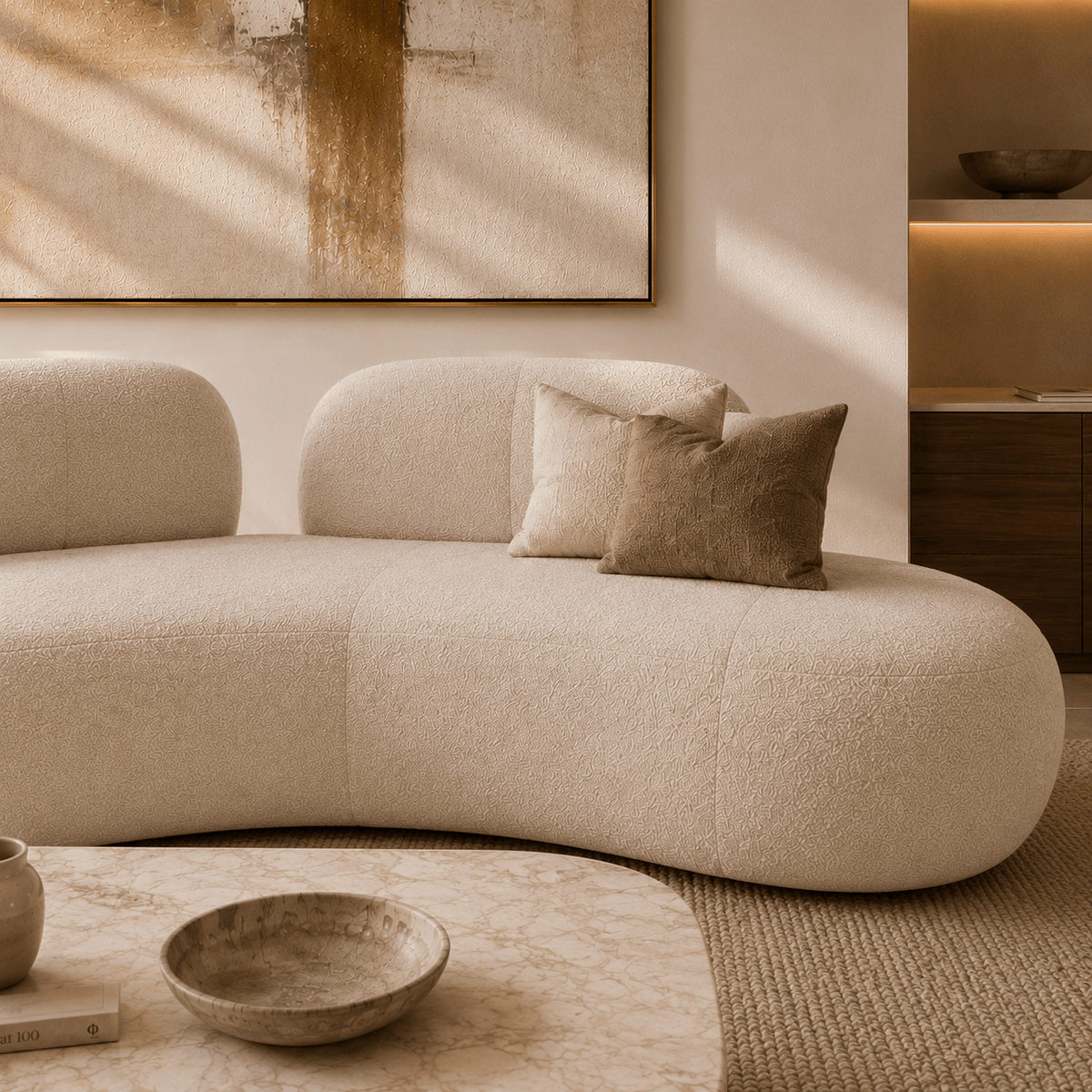 Montara Living 4-Seater Cream Contemporary Sofa with Curved Profile