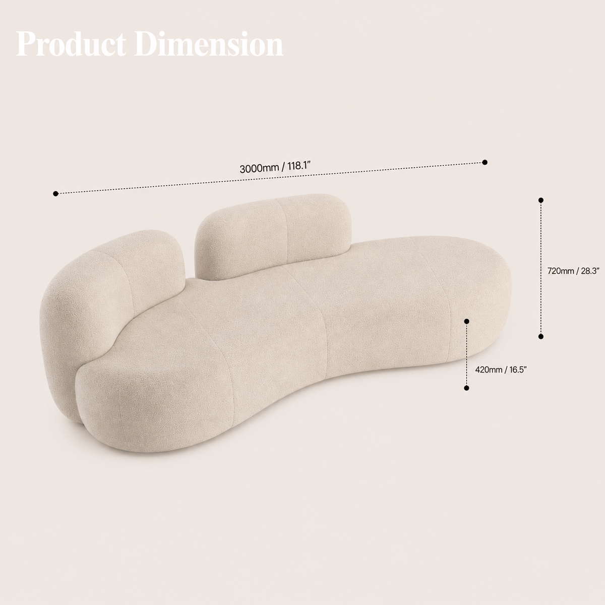 Montara Living 4-Seater Cream Contemporary Sofa with Curved Profile