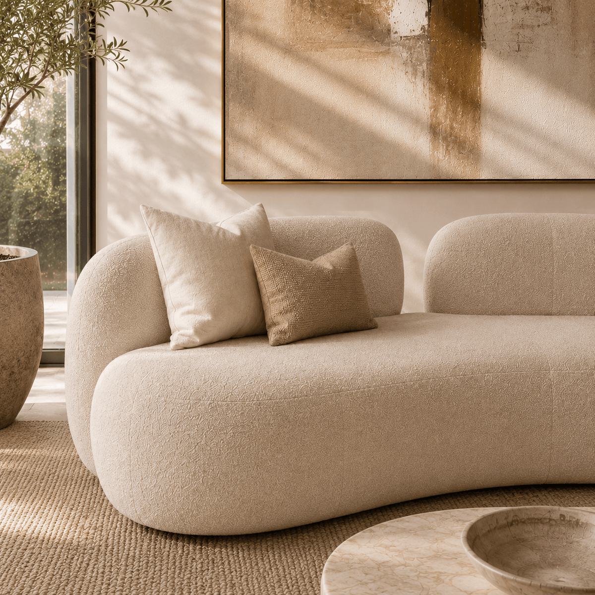 Montara Living 4-Seater Cream Contemporary Sofa with Curved Profile