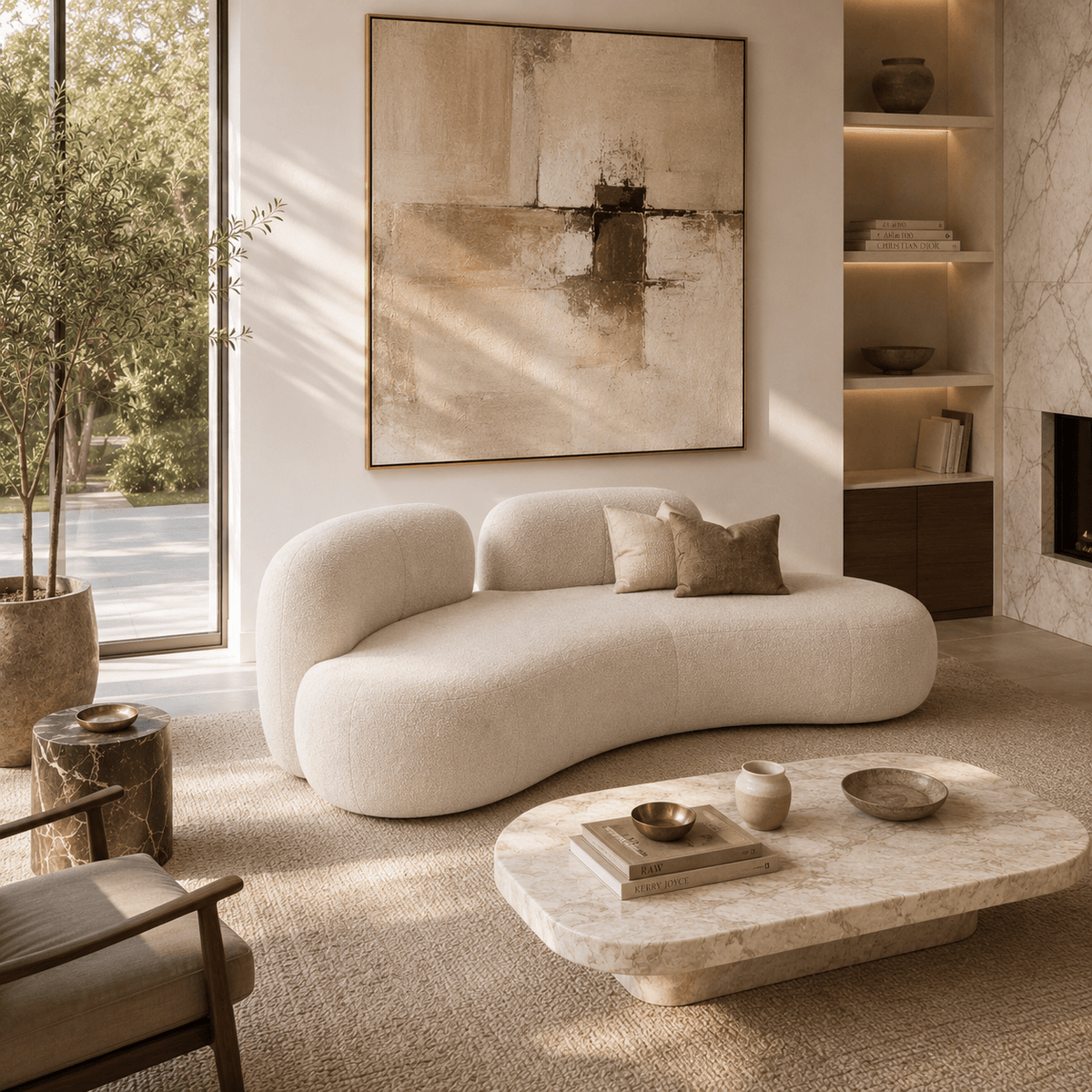 Montara Living 4-Seater Cream Contemporary Sofa with Curved Profile