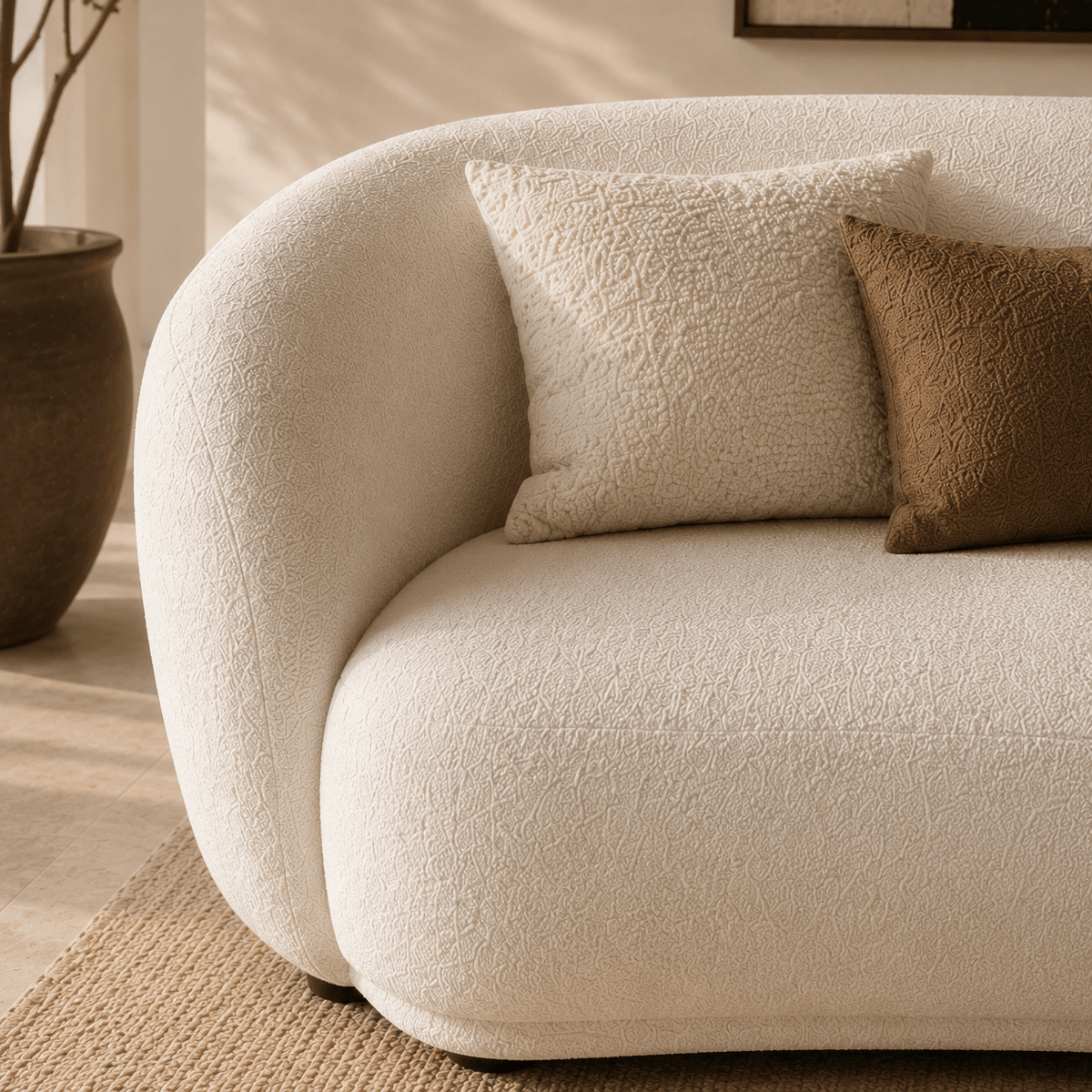 Montara Living 4-Seater Cream Contemporary Sofa with Curved Silhouette