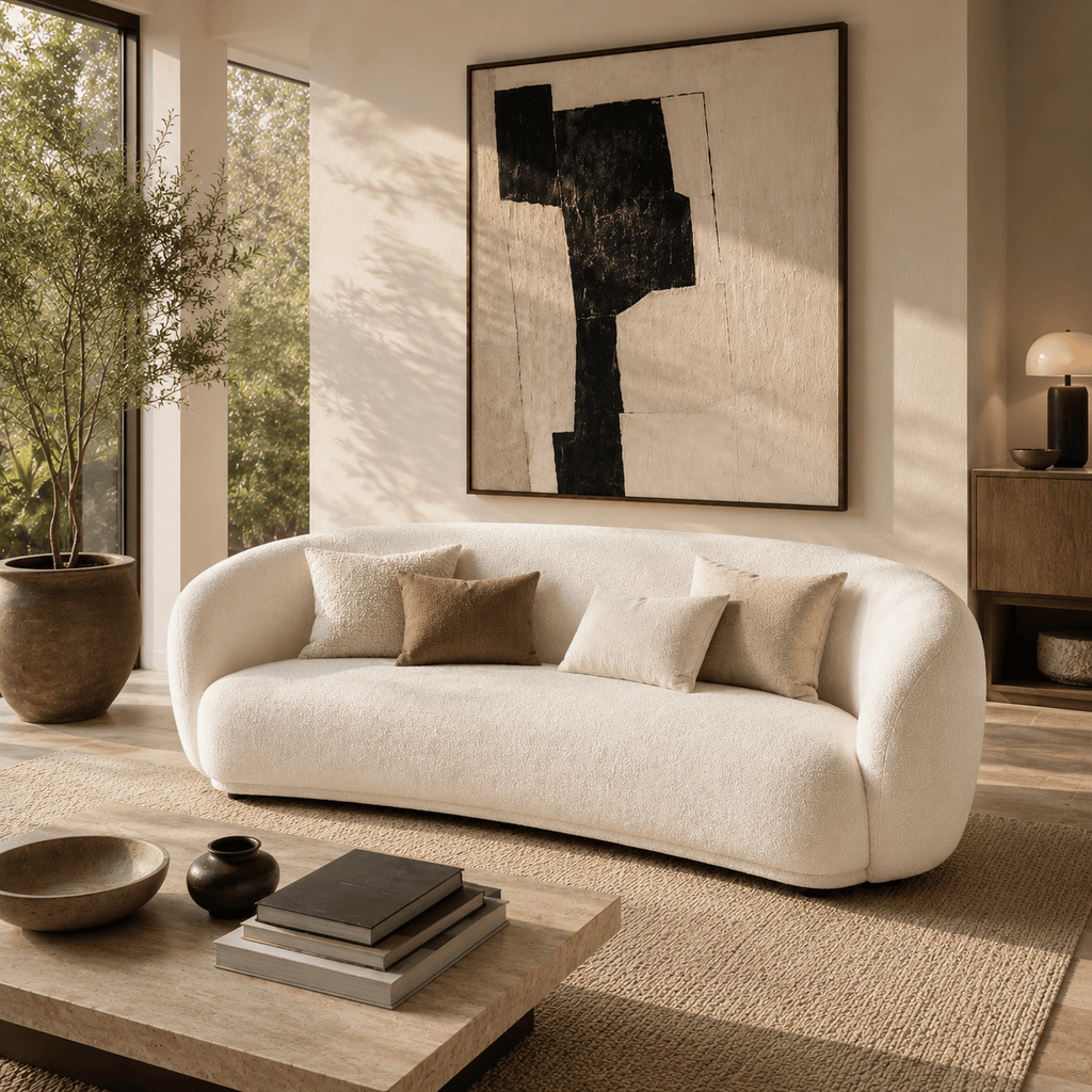 Montara Living 4-Seater Cream Contemporary Sofa with Curved Silhouette