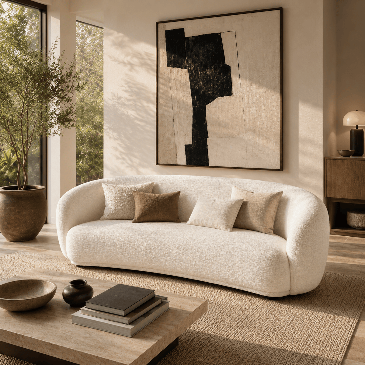 Montara Living 4-Seater Cream Contemporary Sofa with Curved Silhouette