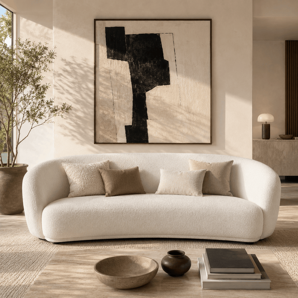 Montara Living 4-Seater Cream Contemporary Sofa with Curved Silhouette