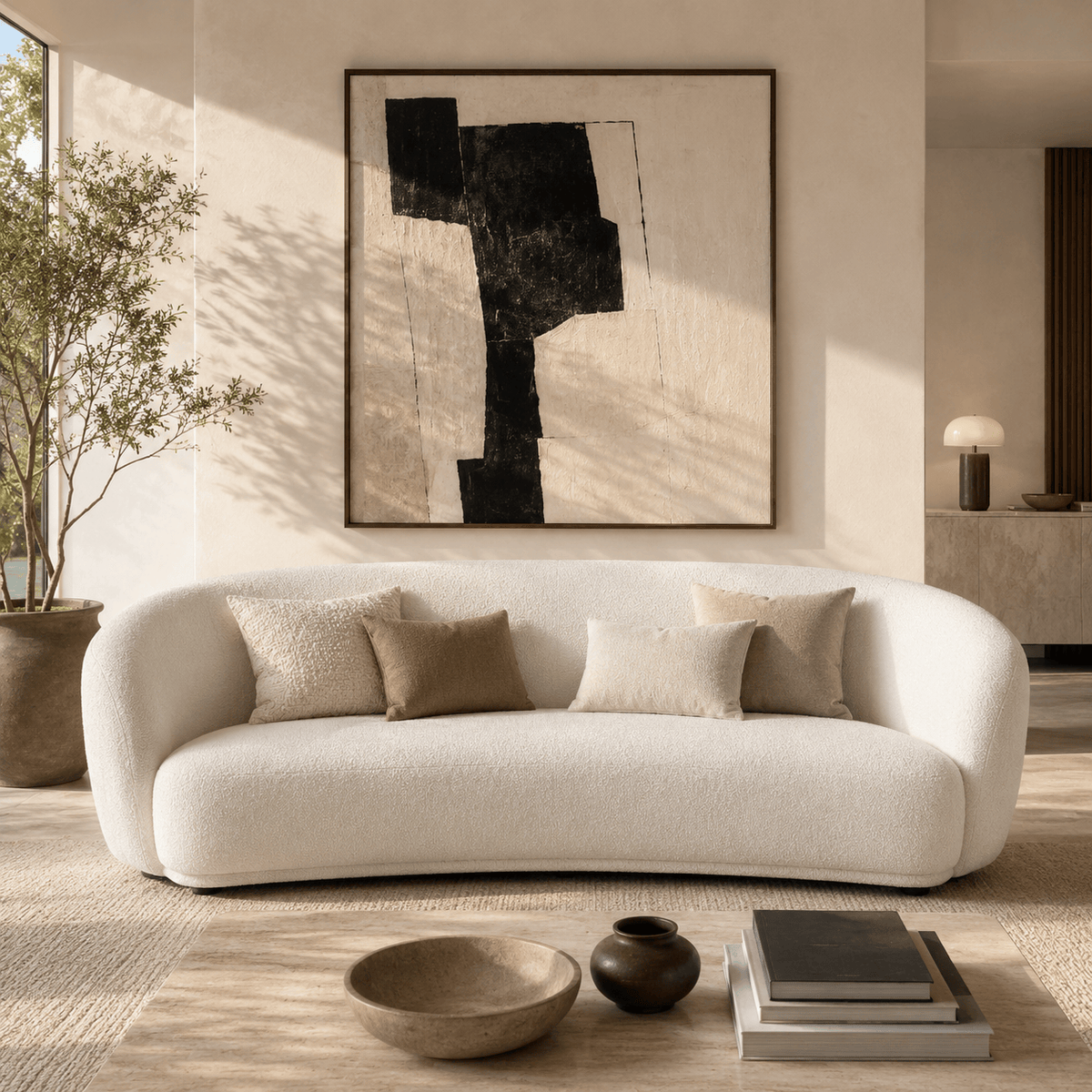 Montara Living 4-Seater Cream Contemporary Sofa with Curved Silhouette