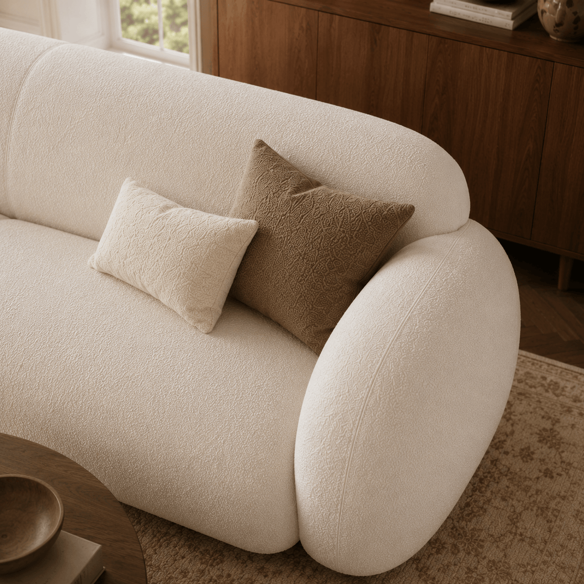 Montara Living 4-Seater Cream Contemporary Sofa with Rounded Arms