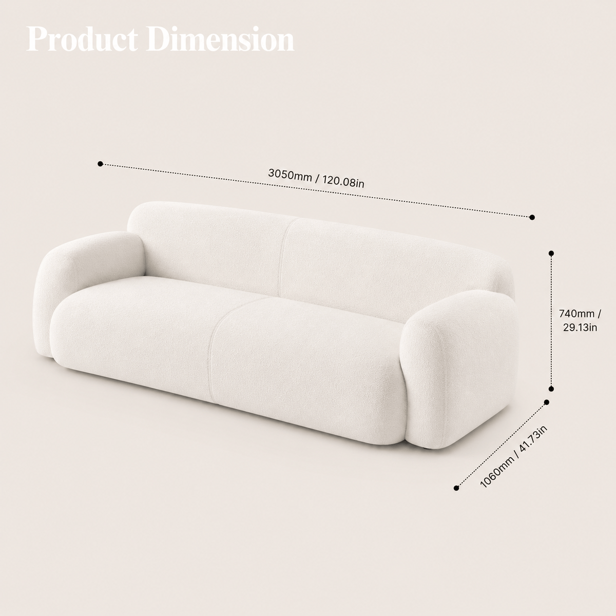 Montara Living 4-Seater Cream Contemporary Sofa with Rounded Arms