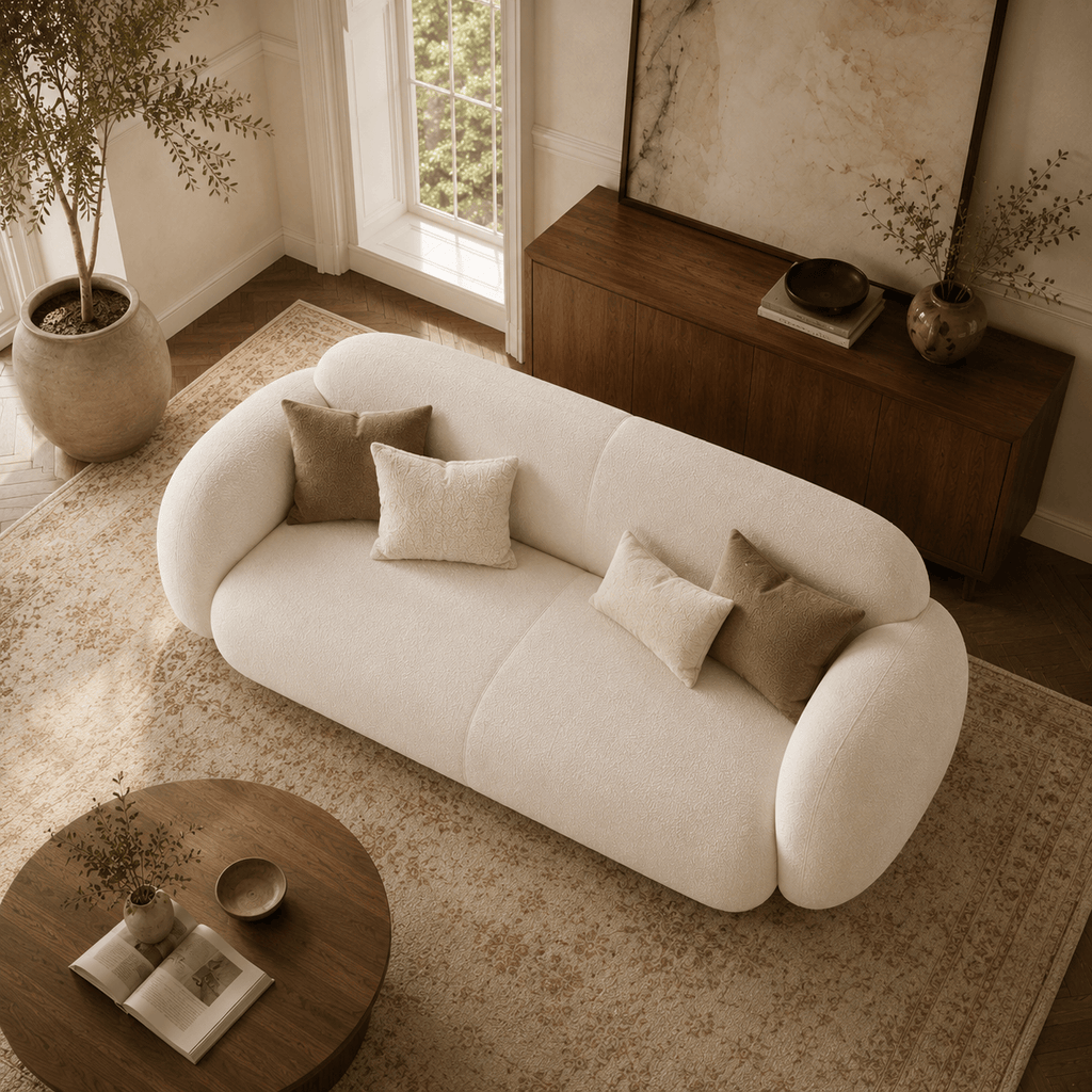 Montara Living 4-Seater Cream Contemporary Sofa with Rounded Arms